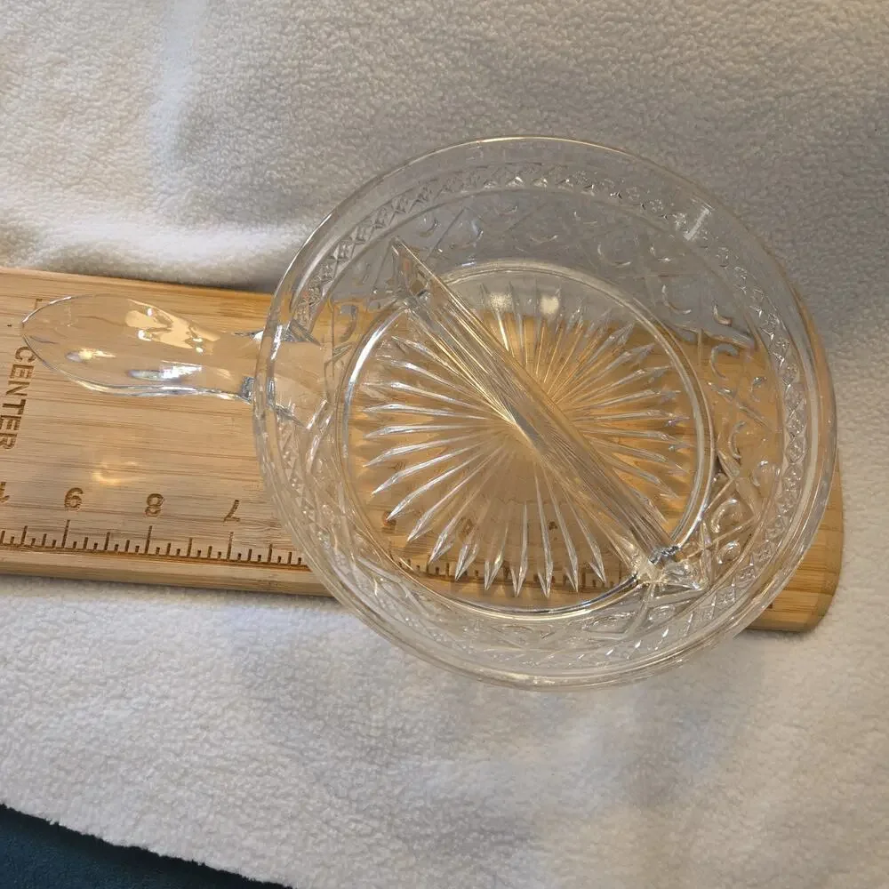 Vintage Imperial Cape Cod Divided Split Cut Pressed Glass Serving Dish W Handle